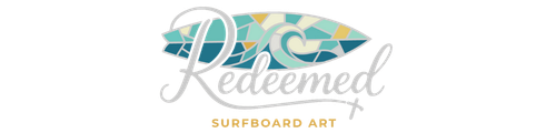 Redeemed Surfboard Art Retina Logo for Website White Text