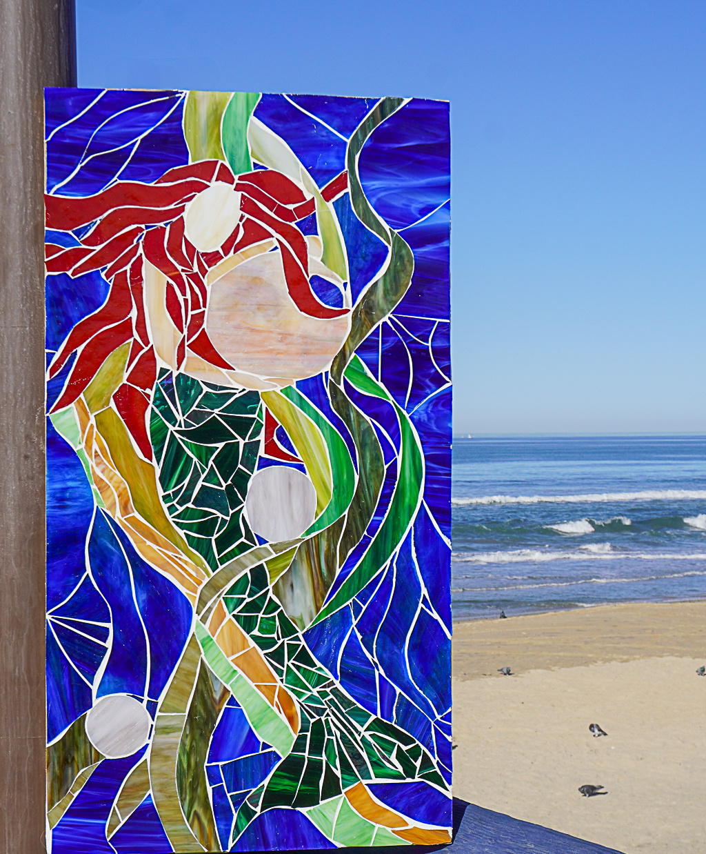 Mermaid Stain Glass Mosaic on Wood