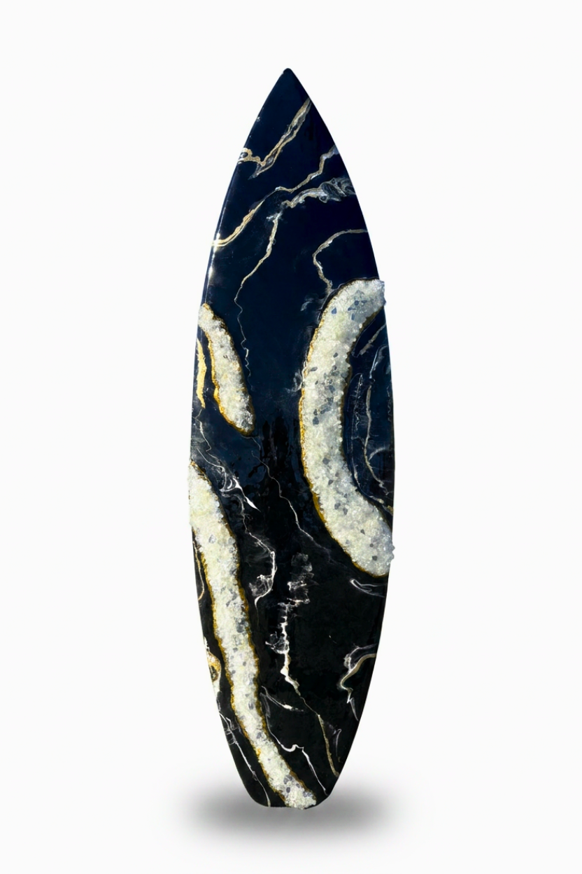 Black Epoxy Resin Geode Surfboard